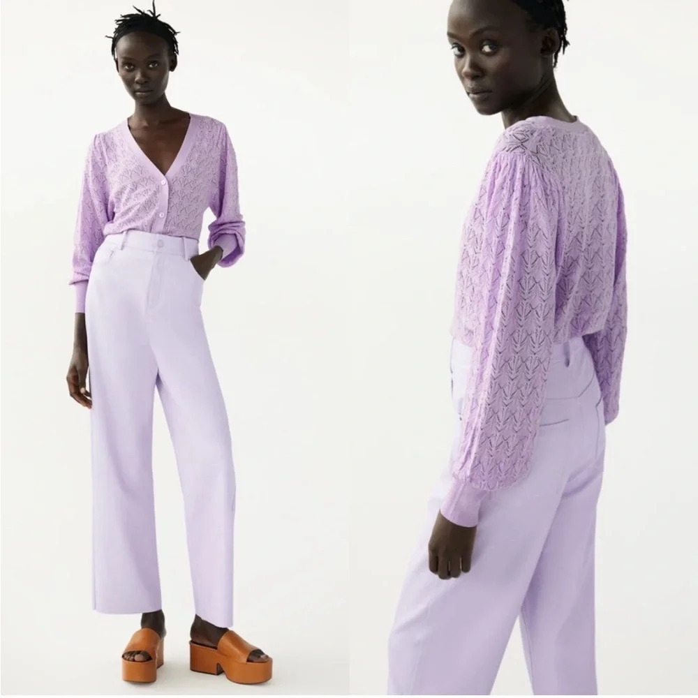 Zara FAUX LEATHER High-waisted‎ Straight Leg Pants S Lilac Purple